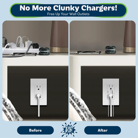 Before and after using 6 Pack USB Wall Outlet With Type C And Type A USB Ports, 15 Amp Tamper Resistant Receptacle