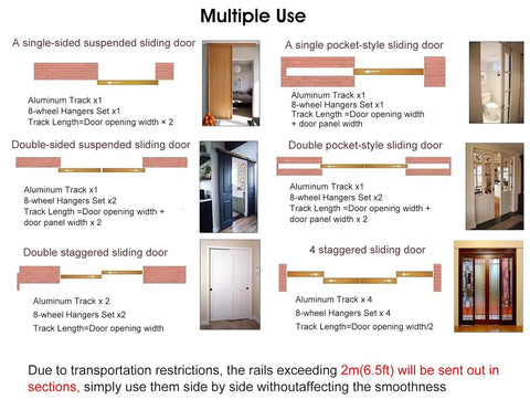 Multiple configurations for Heavy Duty Bifold Sliding Barn Door Hardware Kit With Soft Close Track System.