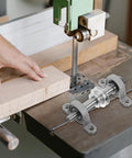 Bench Saw Spindle Bearing Seat Pulley With Belt Wheel for woodworking table saw and drill, steel construction, installed view