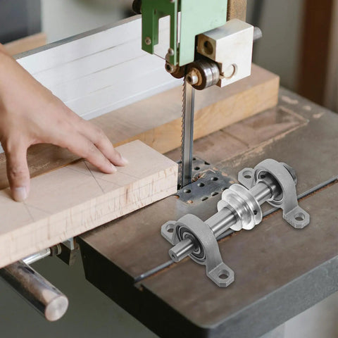 Bench Saw Spindle Bearing Seat Pulley With Belt Wheel for woodworking table saw and drill, steel construction, installed view