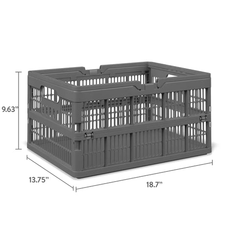 Slick Gray Foldable Storage Basket With Durable Carry Handle, 18.7 Inch Wide, dimensions 18.7W x 13.75D x 9.63H inches.