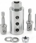 Heavy Duty Trailer Jack Drill Adapter Kit Compatible With 1 Inch Drive Shafts Includes Two Half Inch Socket Bits, metal parts.