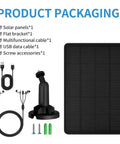 Zero Fuss Trail Camera Solar Panel With Built In 5000Mah Battery complete packaging including solar panel, cables, and mounting hardware.