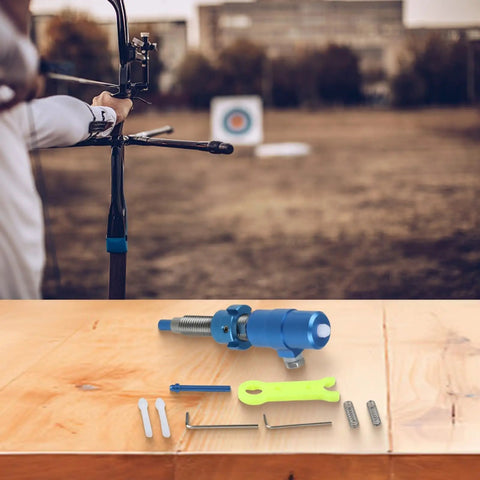 Premium Plunger Button For Recurve Bow Precision Arrow Rest Pressure Screw with setup on table for archery target shooting.