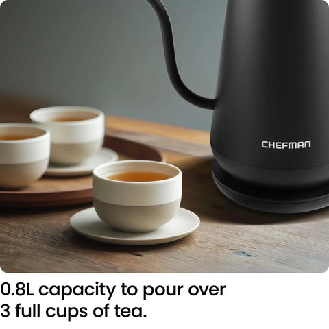 Gooseneck Electric Kettle 0.8L Fast Boil For Pour Over Coffee And Tea With One Touch Operation Auto Shut Off on table