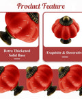 Set Of Eight Red Ceramic Pumpkin Knobs With Heavy Duty Zinc Base And Shiny Embossed Glaze For Vintage Cabinets And Kitchen Drawers showing decorative details.