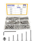 61 Piece 1/4-20 Flat Head Hex Socket Cap Screws Assortment Kit Forged From Premium 304 Stainless Steel in clear case with hex key.