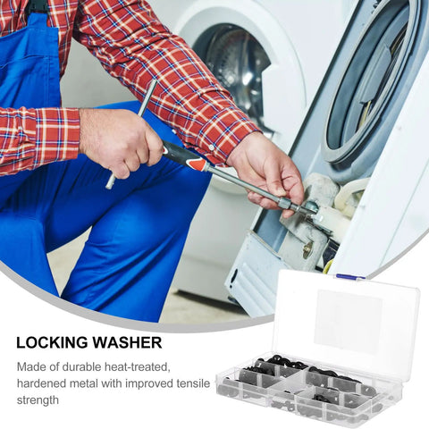 Lock Washers Assortment Kit with Internal Tooth Push On Quick Locking Clips Black Fasteners in use with machinery repair