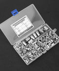 Pro Grade Rivet Nut Kit For Sheet Metal Repair M3 To M10 in clear portable box with stainless steel threaded inserts