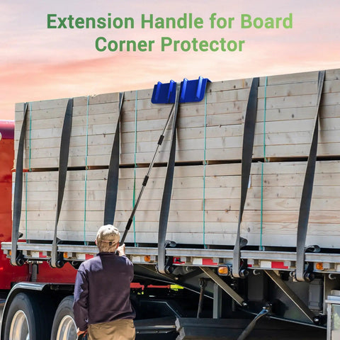 Worker using 8 Foot Edge Protector Extension Handle For V Shaped Edge Corner Guards And Flatbed Edge Protectors Detachable Spiral Rod Handle Only For No Climb Needed Safe Cargo Loading And Easy Install on flatbed