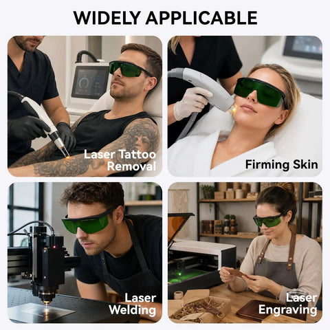 Heavy Duty Blue Laser Safety Glasses With OD4 Plus Lens Block 400nm To 500nm Wavelengths For Engraving Workbenches And DIY Crews in use during laser treatments.