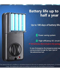 Battery compartment of Built Tough As Nails Waterproof Biometric Smart Deadbolt Door Lock With Dual WiFi And Bluetooth Keyless Entry.