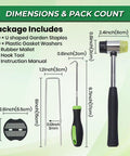 Beefed Up Six Inch Landscape Staples Kit With Fifty Galvanized U Shaped Stakes Fifty Gaskets Pick Hook And Rubber Mallet For Lawn Sod Weed Mat 11 Gauge Garden Pins For Yard product components and dimensions.