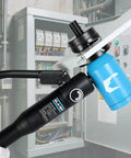 Hydraulic Knockout Hole Punch Driver Kit With Eight Ton Power, Six Dies From Half Inch To Two Inch in use on metal conduit cabinet