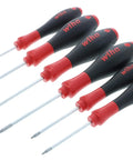 Pro Grade Torx Screwdriver Set 6 Piece T6 Through T15 Ergonomic Cushion Grip Handles Dual Durometer Build, angled view.