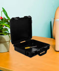 Hella Practical PP Plastic Toolbox With Secure Lock, Savage Electric Drill Carry Case And Nifty Small Parts Organizer For Wet Weather Jobs And Daily Grind on table with screwdriver inside.