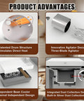 Legit Smokeless Automatic Coffee Bean Roaster And Straight Up Hassle Free Electric Roasting Machine For Home Counters Or Cafe Runs With Three Hundred Gram Capacity And Nine Roast Curves. Patented drum structure and independent bean cooler.
