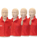 Pro Level CPR And AED Training Kit Featuring Four Adult And Four Infant Manikins With Real Feedback Plus Set With Masks Lung Bags Kneeling Mats And Carry Bag For Swift Drills And No Sweat Practice with red vests.