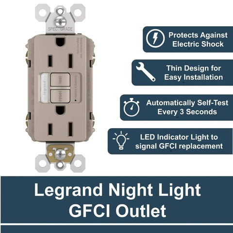 Radiant 15 Amp Night Light GFCI Self Test Tamper Resistant Decorator Duplex Electrical Wall Outlet Nickel Finish With Dope Cool Touch LED product image