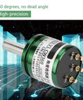 Angle Sensor For Hall Effect Tech Full Circle Rotatable 0 To 360 Degrees 0 To 5V Output 12 Bit Resolution DC 5V Supply rugged cylindrical sensor with shaft and 3-pin terminals