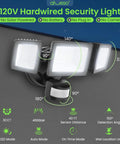 Heavy Duty Hardwired Motion Sensor Flood Light 40W 4500 Lumens, 3 adjustable heads, 120V AC Power for outdoor use.