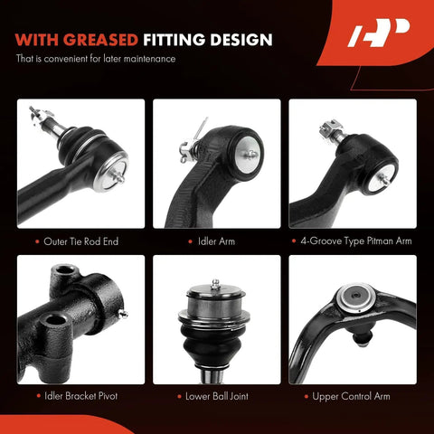 Drop Dead Reliable 13 Piece Front Suspension Overhaul Kit Featuring Bulletproof Upper Control Arms And Rock Solid Sway Bar Links For Chevy Silverado And Gmc Yukon components including outer tie rod end and idler arm.