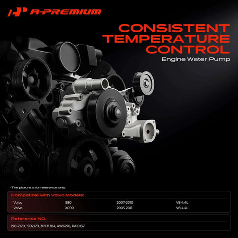 No Drama Engine Water Pump Kit For Volvo S80 And Xc90 With Gasket, showcasing engine components and attachments.