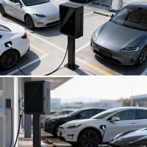 Top Shelf Heavy Duty EV Charger Lock Box Built Tough With Rock Solid Key Code Security And All Weather Resistant Shell for parking lot.