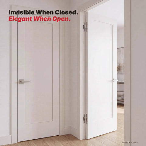 Sleek Concealed Door Hinges In Satin Nickel Finish Featuring A Zero Gap Flush Mount Design With Full Mortised Installation, elegant doors
