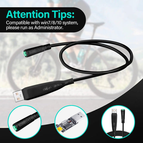 Ebike Programming Cable for BAFANG UART BBS01B BBS02B BBSHD Mid Drive Motors USB Cable showing connectors and tips