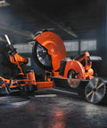 Built Tough Cordless Circular Saw For Zero Sweat Cold Cutting Sheet Metal And Pipe No Spark Action Dang Precise Profiling Up To Fifty Seven Millimeter Depth With Six Adjustable Speed Settings 18V Battery Ready on a workbench.