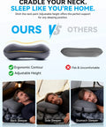 Comparison of Ultralight Inflatable Travel Neck Pillow With Removable Cover and a flat pillow, showing ergonomic support benefits.