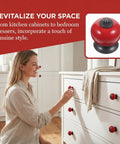 Slick Red Ceramic Cabinet Knobs With Top Notch Retro Flair For Kitchen Cupboards And Dressers One Point Five Inch Round Drawer Pulls.
