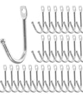 Thirty Pack Mini Iron Wall Hooks With Classic Silver Finish arranged in rows, ideal for coats, keys, and backpacks.