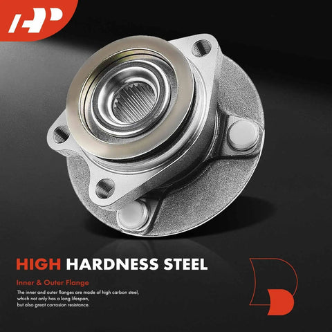 Pair Of Front Wheel Bearing And Hub Assemblies For Nissan Versa 2007 2012 4 Lug Abs Ready heavy duty steel hub close-up view.