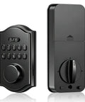 Kick The Keys To The Curb With This Rock Solid Keyless Entry Door Lock Featuring A Smart Keypad Deadbolt USB Emergency Charge And Anti Peep Code Tech For Zero Hassle Home Security. Black aluminum keyless entry lock with keypad and USB charge.