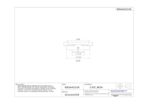 Workhorse 2 Inch Bore Four Bolt Flange Bearing Unit With Rugged Cast Iron Housing and Felt Seals - Top view dimensions.