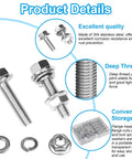 15 Set 1/4-20 X 1-1/4 Inch Flanged Hex Head Bolt And Nut Kit Built Tough With Genuine 304 Stainless Steel, showing bolts, nuts, and washers.