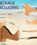 4 Piece Ash Wood Surfboard Wall Mount Kit With Curved Wave Grip To Hang Your Board Horizontally On Garage Or Studio Walls For Tight Surf Vibes And Gnarly Collection Display, includes dimensions and installation elements.