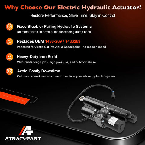 Image of 12V Electric Hydraulic Linear Actuator For Heavy Lifting Up To 1800 Lbs, Compatible With HDX, Prowler, And Speedpoint Utility Models.