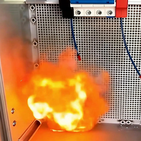 Heavy Duty Automatic Engine Fire Suppressor Self Activating 30g Aerosol Extinguisher combating an engine fire inside a vehicle.