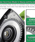 Close-up of fine steel saw blade of the Boss Level Automatic Pipe Cutting Machine with Precision Rail Guide for Steel and Plastic ZD400.
