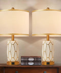 Set Of 2 Touch Control Ceramic Table Lamps For Bedroom And Living Room Modern Black And White Design With USB Ports Bedside Nightstand Lamps With Fabric Drum Shade Bulbs Included