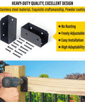 Top Shelf 201 Stainless Steel Deck Railing Connectors Built Like A Tank Heavy Duty 2 X 4 Actually 1.5 X 3.5 Inch Hidden Bracket Supports For Handrails Barn Beams 36 Piece Set Black Finish with screws on wooden post.