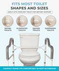 Sturdy Toilet Safety Rails For Seniors Offering Beefy Support With Plush Arm Grips And Solid Footrest fits round, elongated, square, and suspended toilets.