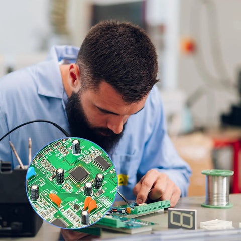 Technician using Dope Electrolytic Capacitor Kit With 24 Values And 500 Pieces for electronics repair on circuit board