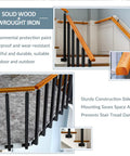 Built Different Wooden Outdoor Railing Featuring Heavy Duty Iron Posts For Two To Five Steps Custom Deck Patio And Stair Guardrail Weather Resistant Barrier with solid wood and iron combination.