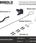 Package contents of Self Locking Gate Latch With Spring Cable Pull For Outdoor Gates Black Gravity Lever Door Latch Built Tough For Wooden Fence Gates Auto Lock Gate Hardware For Pool Garden Shed 1 Pack.