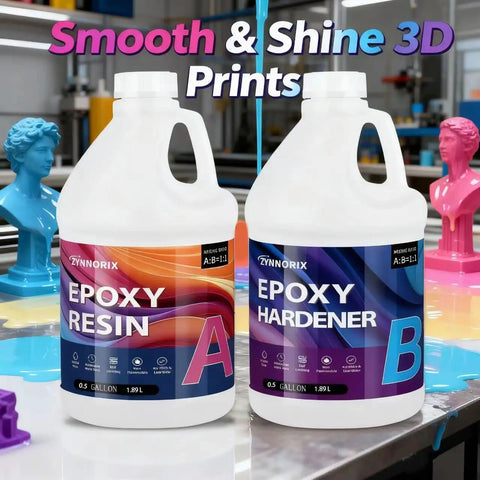 Crystal Clear Epoxy Resin Kit 1 Gallon Self Leveling UV Resistant Rapid Cure For DIY Projects River Tables Woodworking Art Molds Casting Jewelry And Crafts For Beginners And Pros bottles on table.