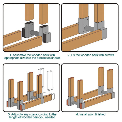 Set Of Two Firewood Rack Brackets For Outdoors, Heavy Duty Wood Storage Holder Kit, Adjustable To Any Length And Height, Built For Easy Lumber Stacks, Sturdy Steel Black Finish